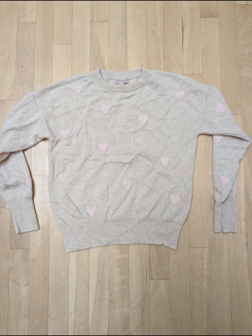 Philosphy Cashmere Crewneck Sweater - Pink Hearts on Cream